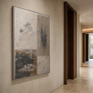Wabi-Sabi Abstract Wall Art displayed in a refined entryway.
