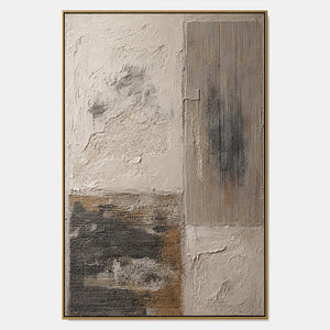 Hand-painted wabi-sabi abstract wall art with neutral, earth tones, and black tones.