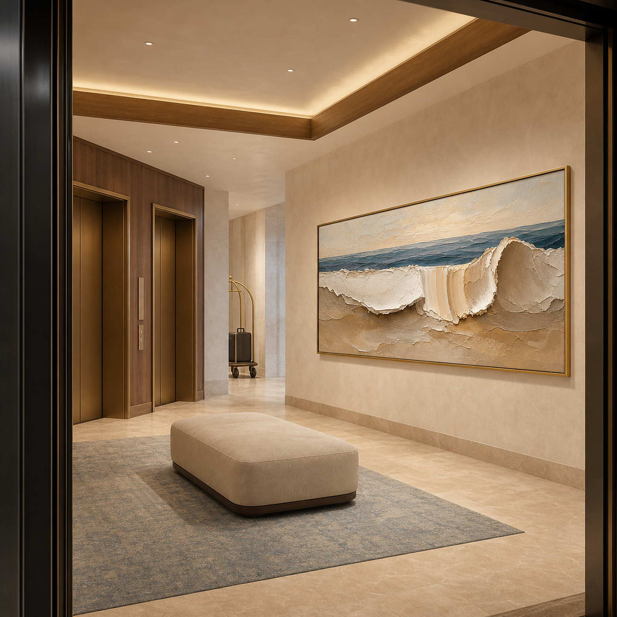Textured Coastal Wall Art displayed in a refined hospitality.