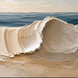 Close-up of raised hand-painted texture in blue, white, and earth tones.