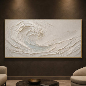 Textured coastal wall art displayed in a refined executive lounge.