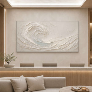 Textured coastal wall art displayed in a five-star spa reception area.
