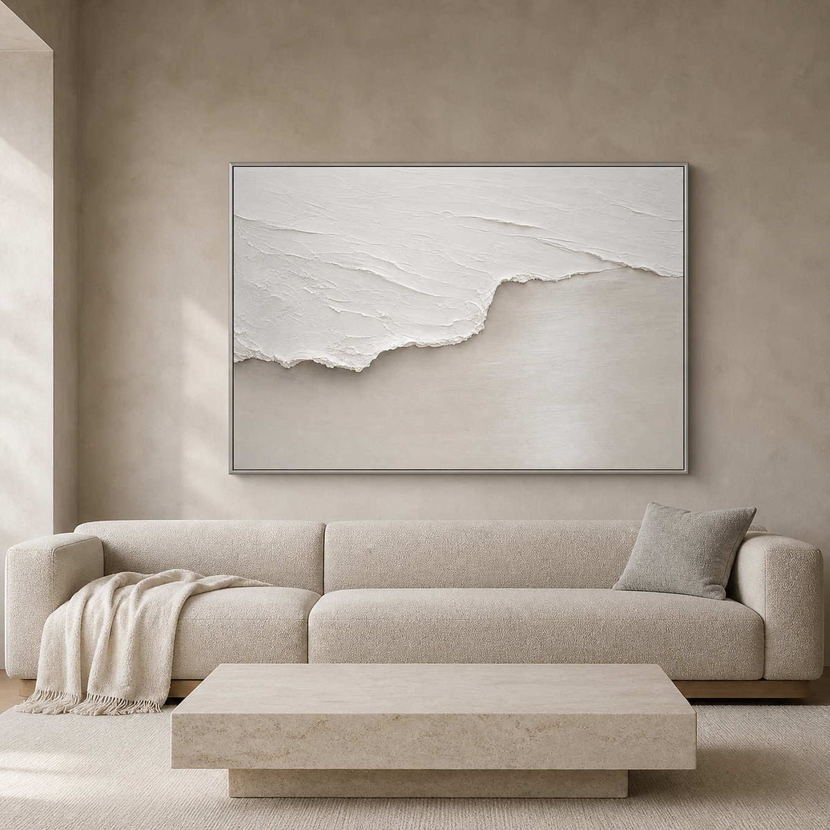 Minimalist Textured Wall Art displayed in a refined living room.