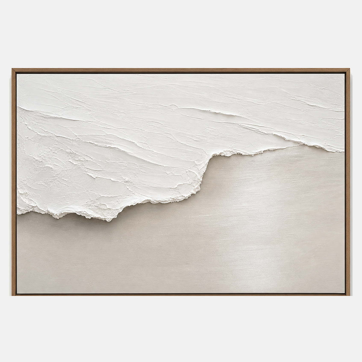 Hand-painted minimalist textured wall art with white and neutral tones.
