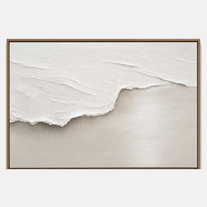 Hand-painted minimalist textured wall art with white and neutral tones.