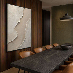 Minimalist Textured Wall Art displayed in a refined dining room.