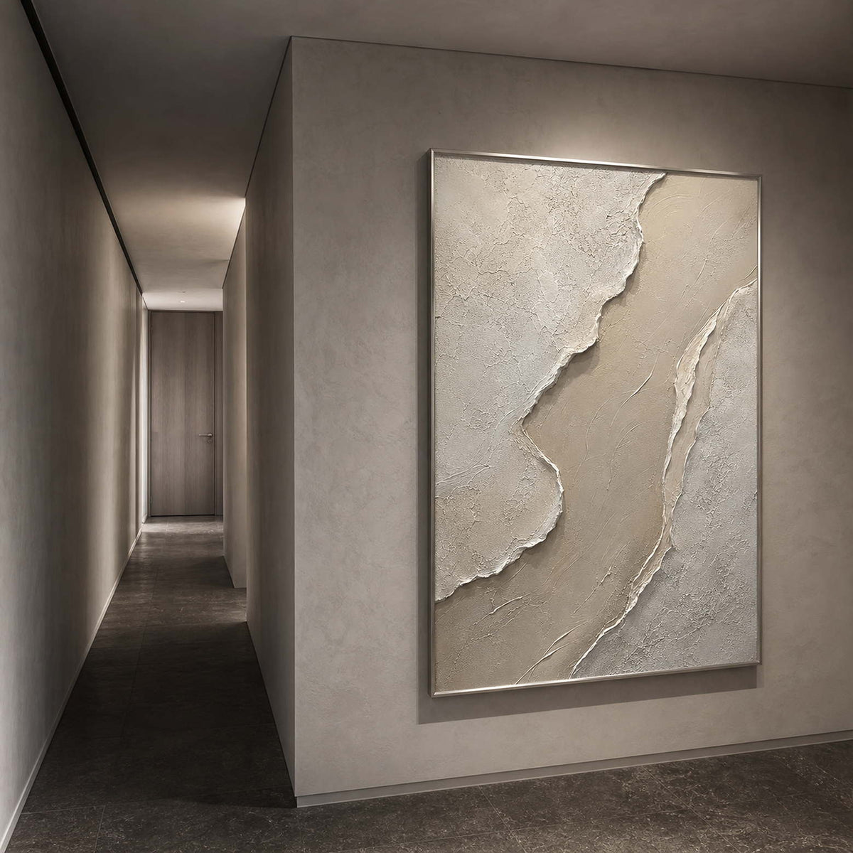 Minimalist Textured Wall Art displayed in a refined entryway.