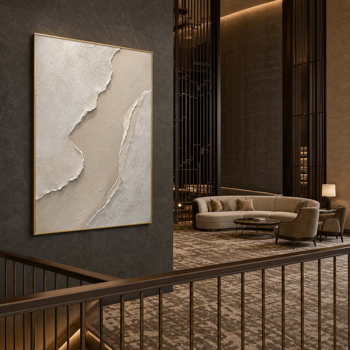 Minimalist Textured Wall Art displayed in a refined hospitality.