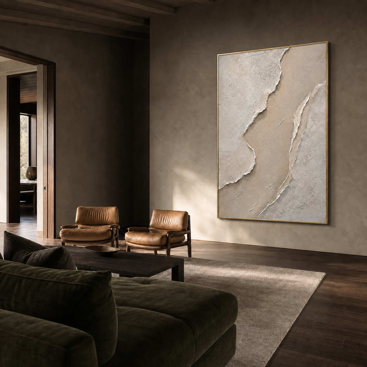 Minimalist Textured Wall Art displayed in a refined living room.
