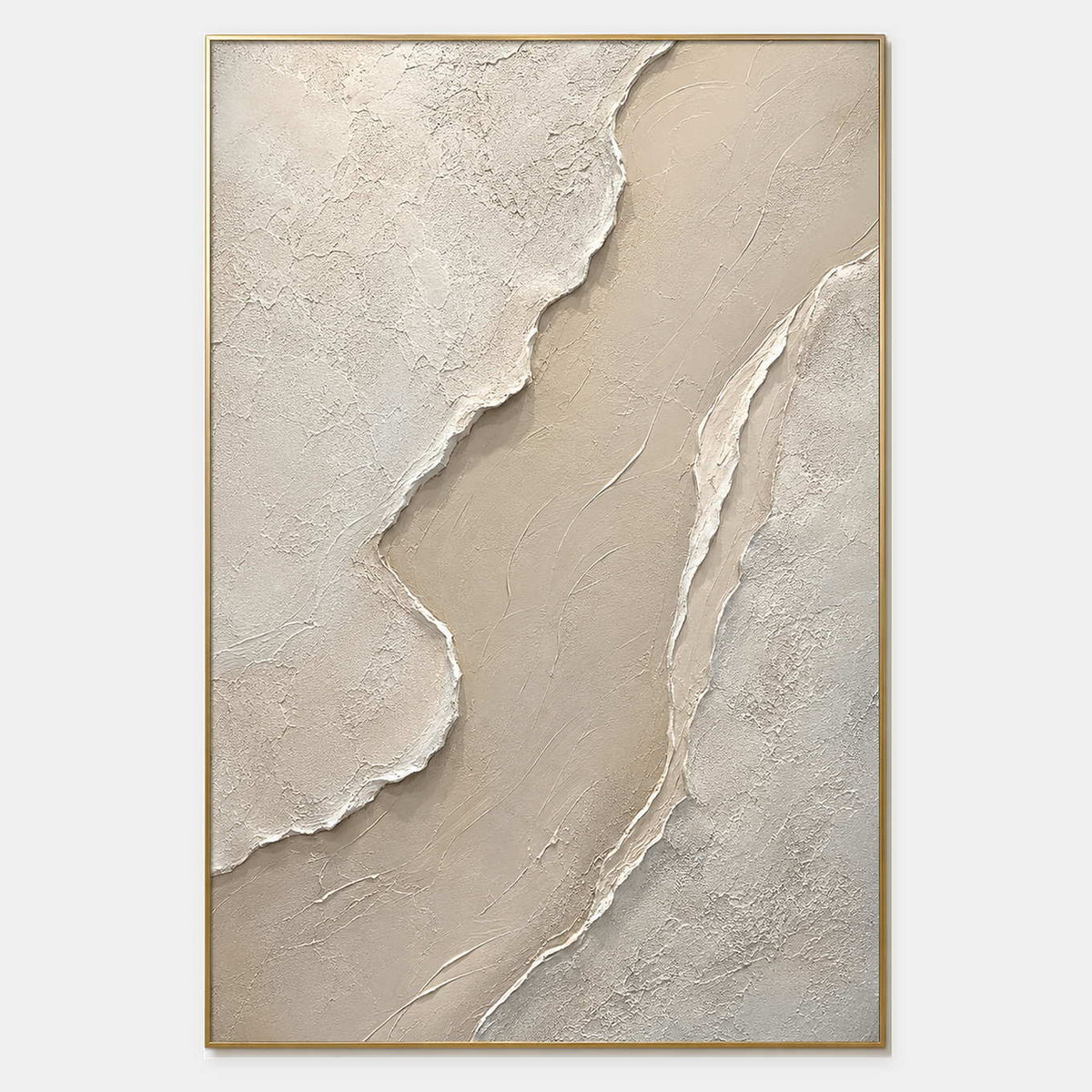 Hand-painted minimalist textured wall art in white, neutral, and beige & cream.