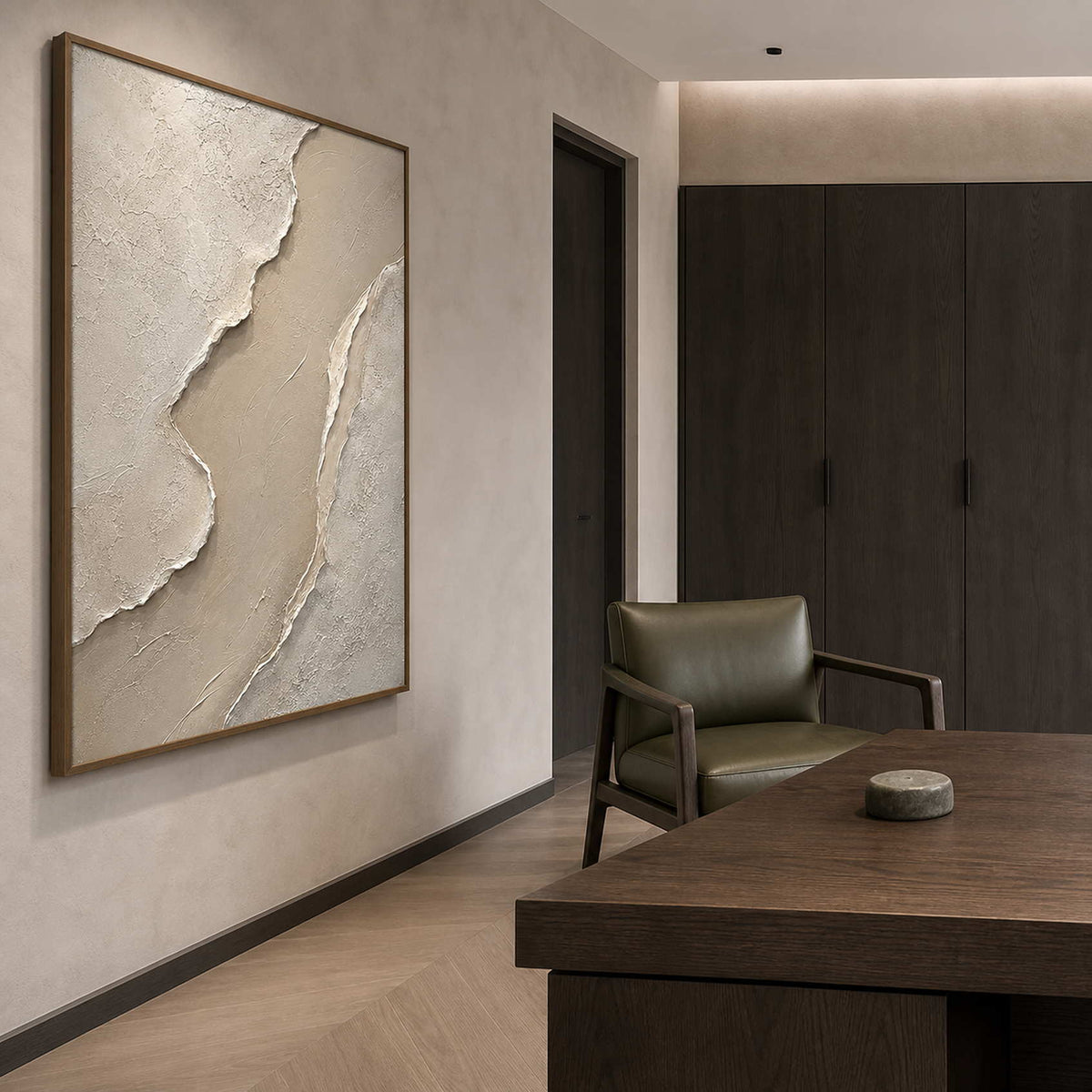 Minimalist Textured Wall Art displayed in a refined office.