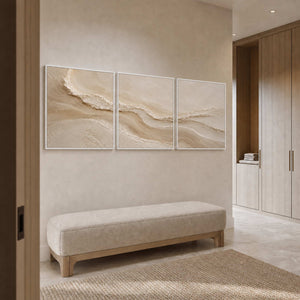 Neutral Textured Art Set displayed in a refined bathroom.