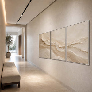Neutral Textured Art Set displayed in a refined entryway.