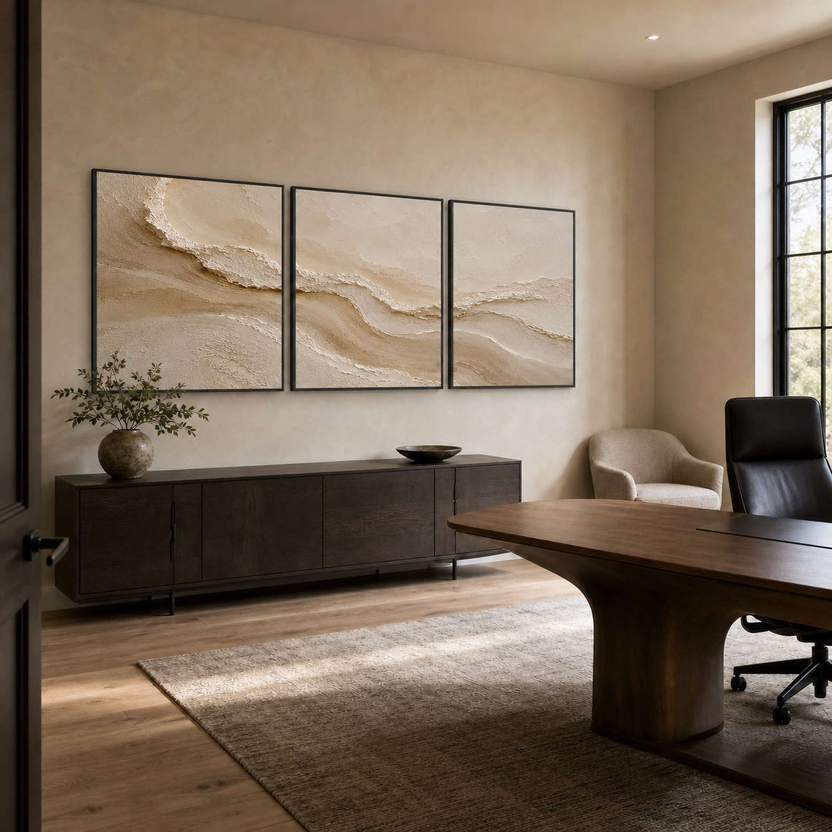 Neutral Textured Art Set displayed in a refined office.