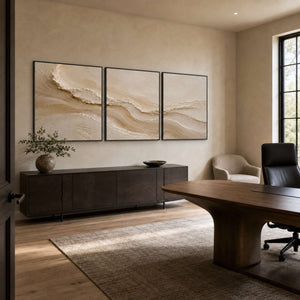 Neutral Textured Art Set displayed in a refined office.