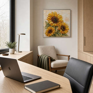 Textured Sunflower Wall Art displayed in a refined office.
