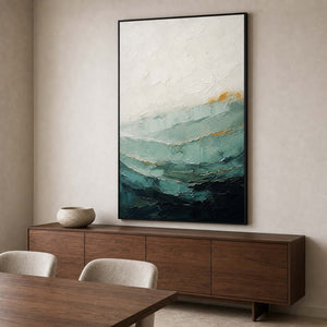 Textured Coastal Wall Art displayed in a refined dining room.