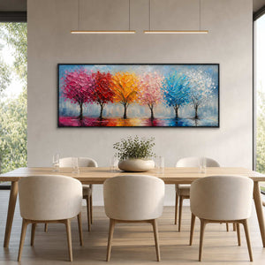 Colorful Landscape Wall Art displayed in a refined dining room.