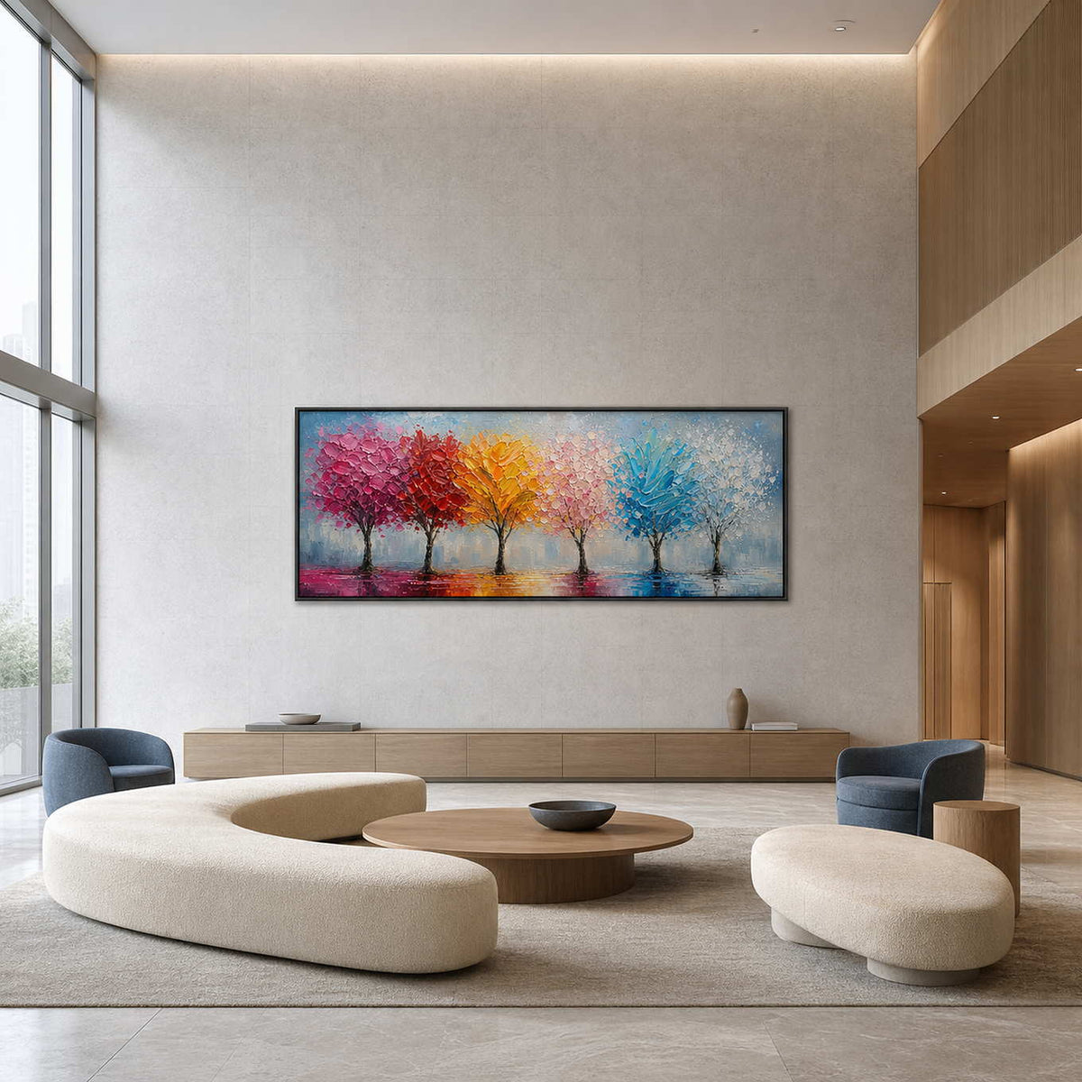 Colorful Landscape Wall Art displayed in a refined hospitality lounge 2.