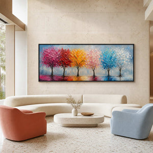 Colorful Landscape Wall Art displayed in a refined hospitality lounge.