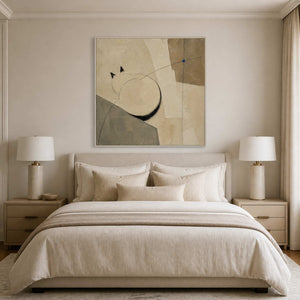 Two Circles Hold the Quiet in a white-framed bedroom