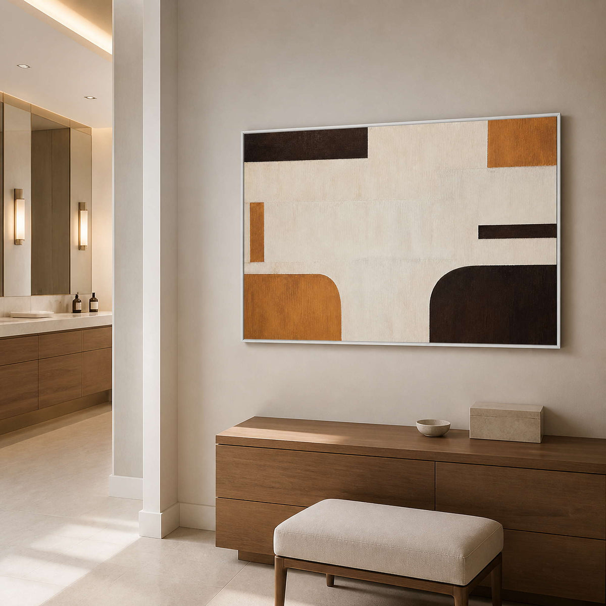 Two Corners Hold the Warmth in a bright dry bathroom