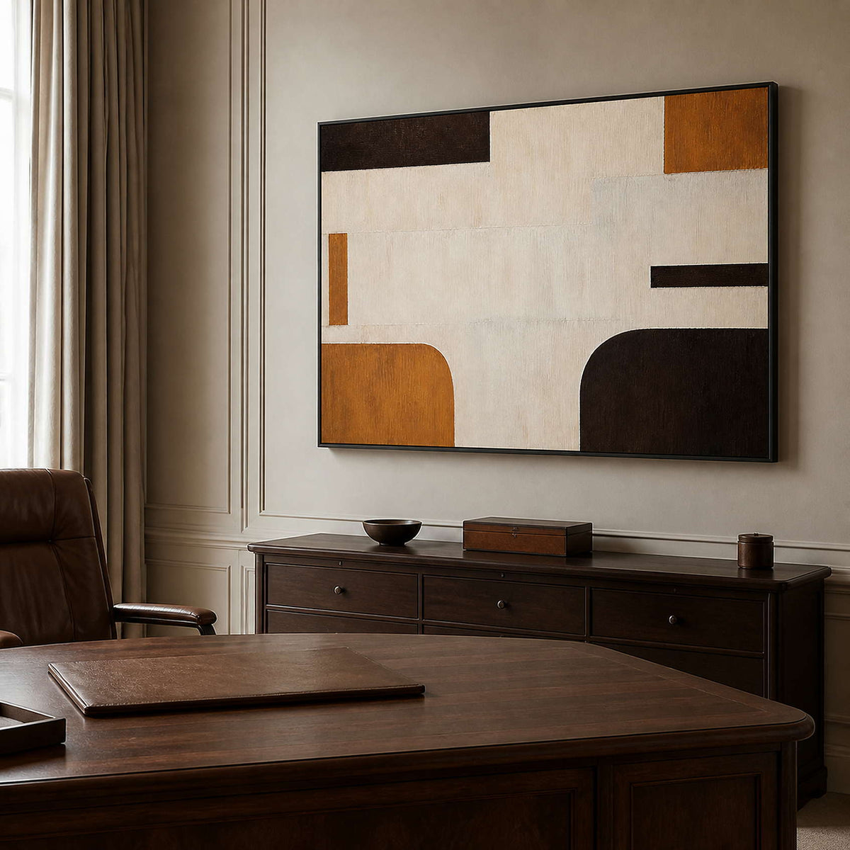 Two Corners Hold the Warmth in a dark modern office