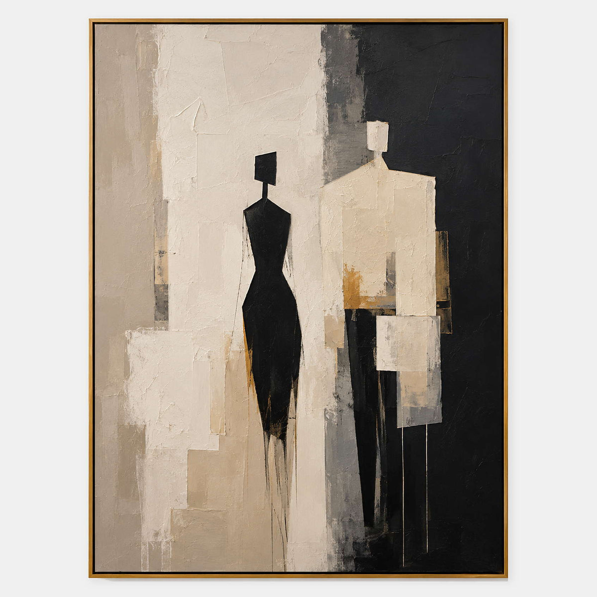 Hand-painted textured figurative wall art in black, ivory, and neutral tones.