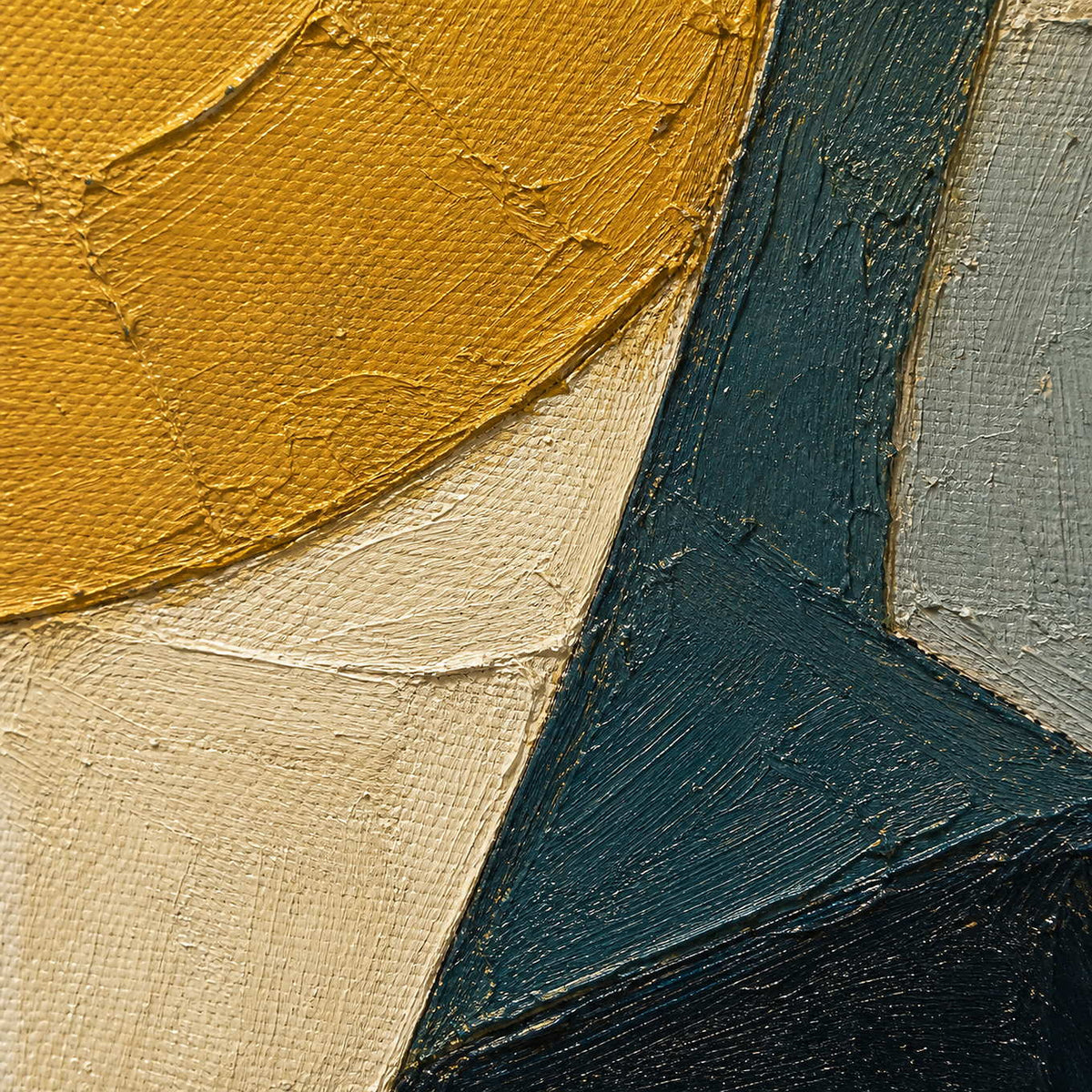 Close-up of raised hand-painted texture in teal, gold, ivory, and gray.