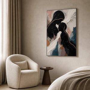 Textured Figurative Wall Art displayed in a refined bedroom.