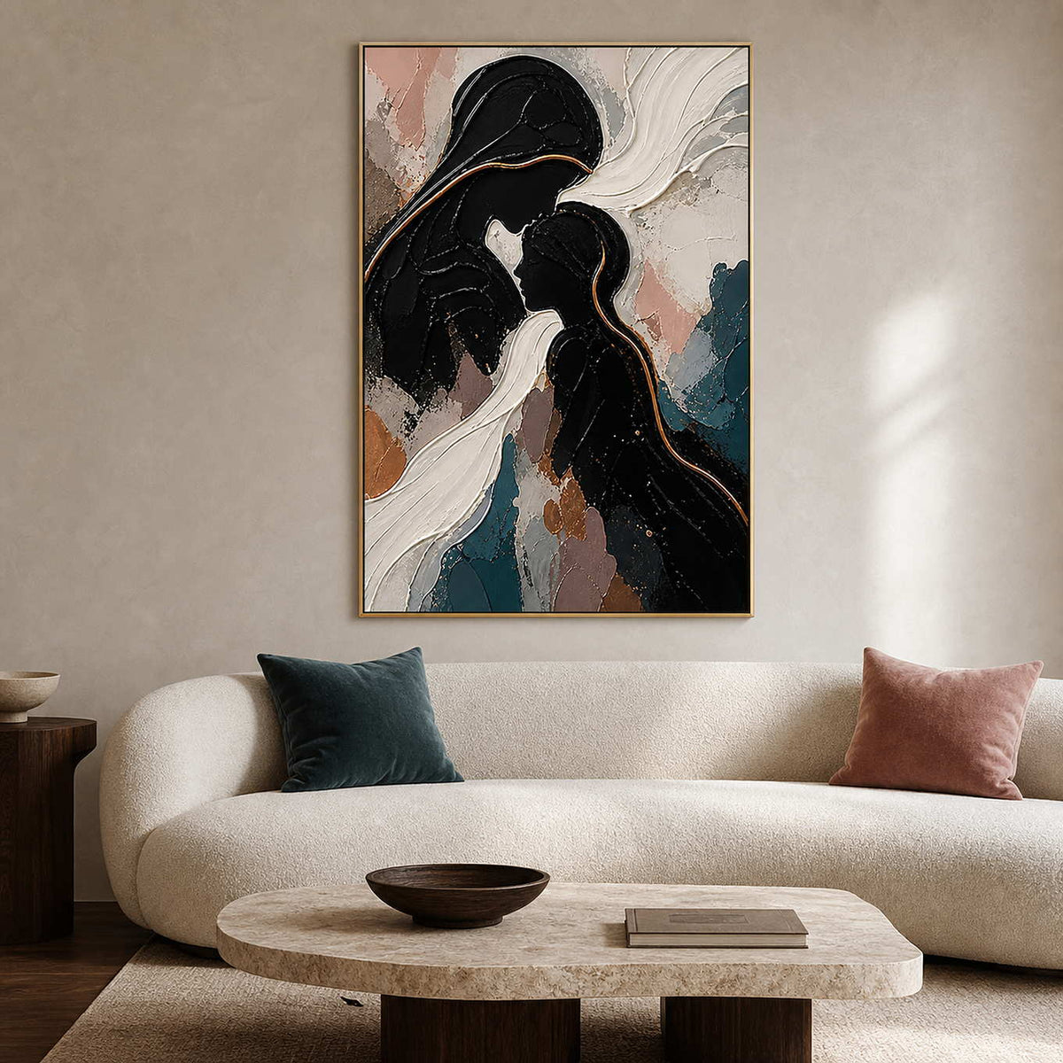 Textured Figurative Wall Art displayed in a refined living room.