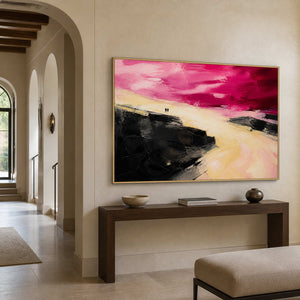 Two Figures Under a Crimson Sky in a gold-framed entryway