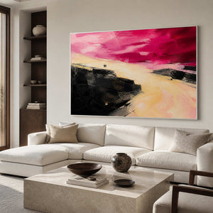 Two Figures Under a Crimson Sky in a modern living room
