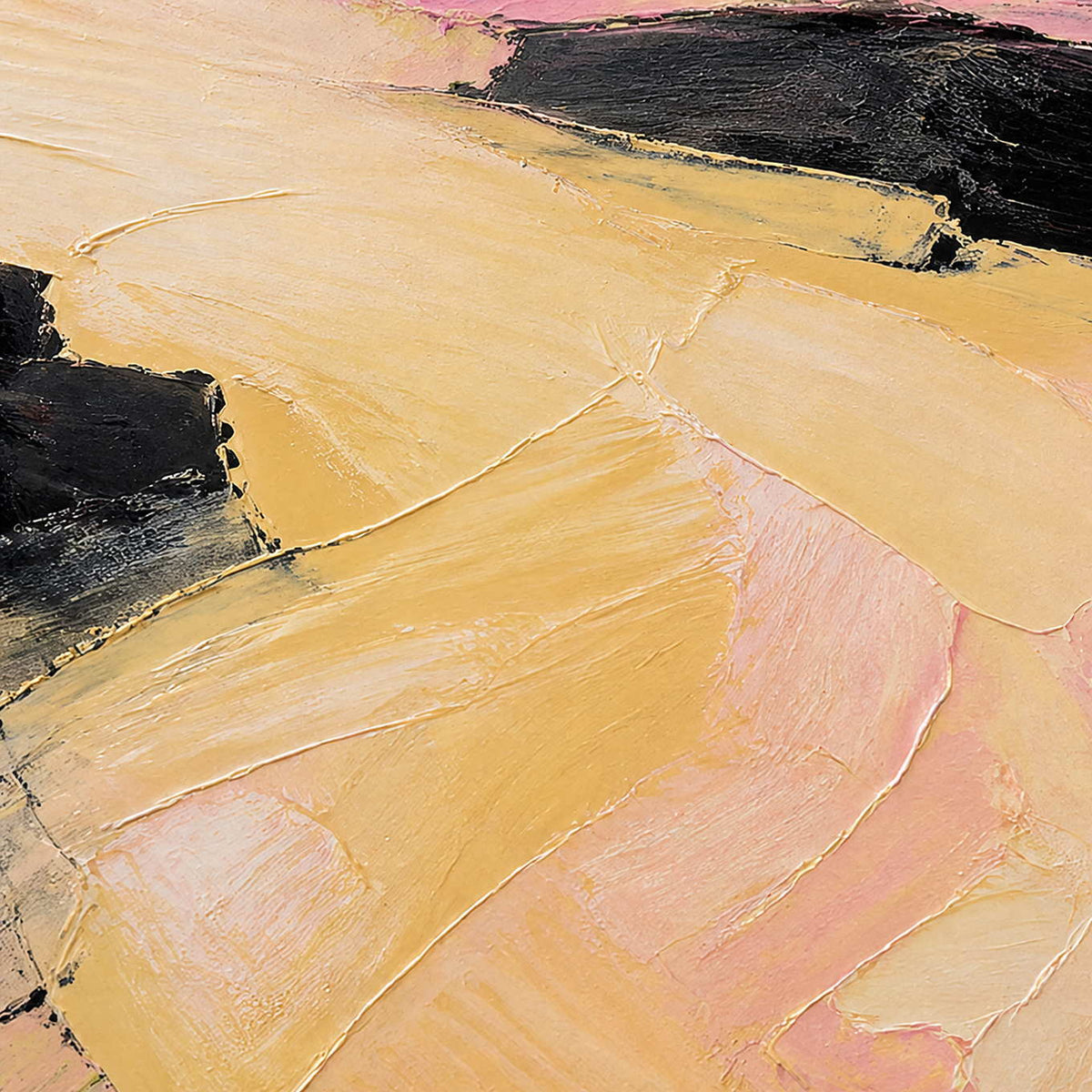 Close detail of pale gold path and black palette-knife landscape