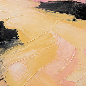 Close detail of pale gold path and black palette-knife landscape