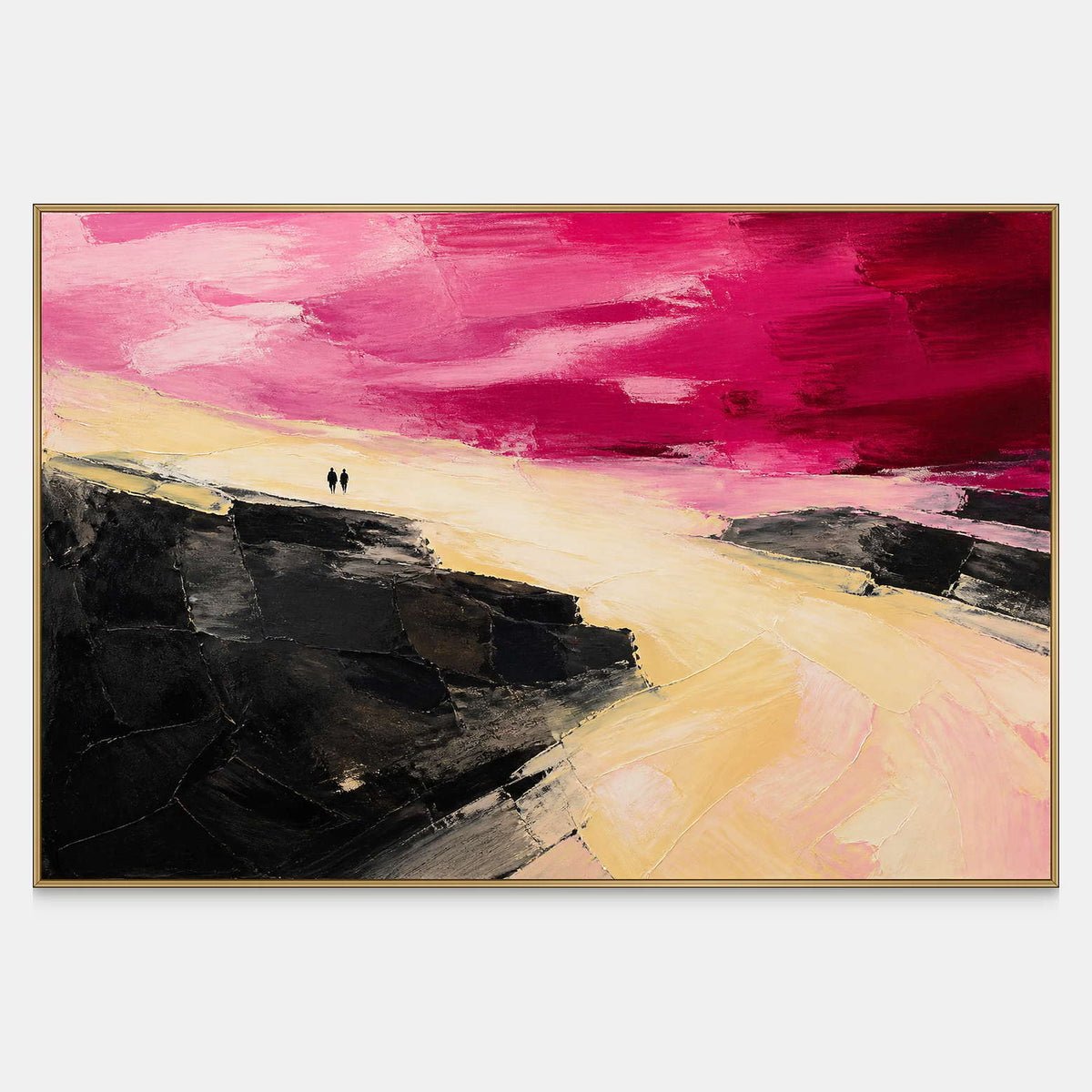 Two Figures Under a Crimson Sky textured landscape wall art