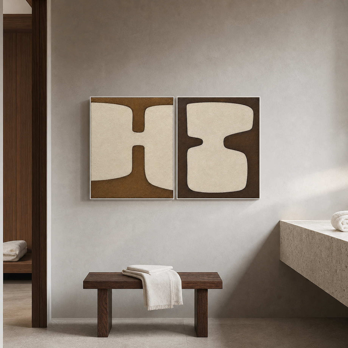 Minimalist Art Set displayed in a refined bathroom.