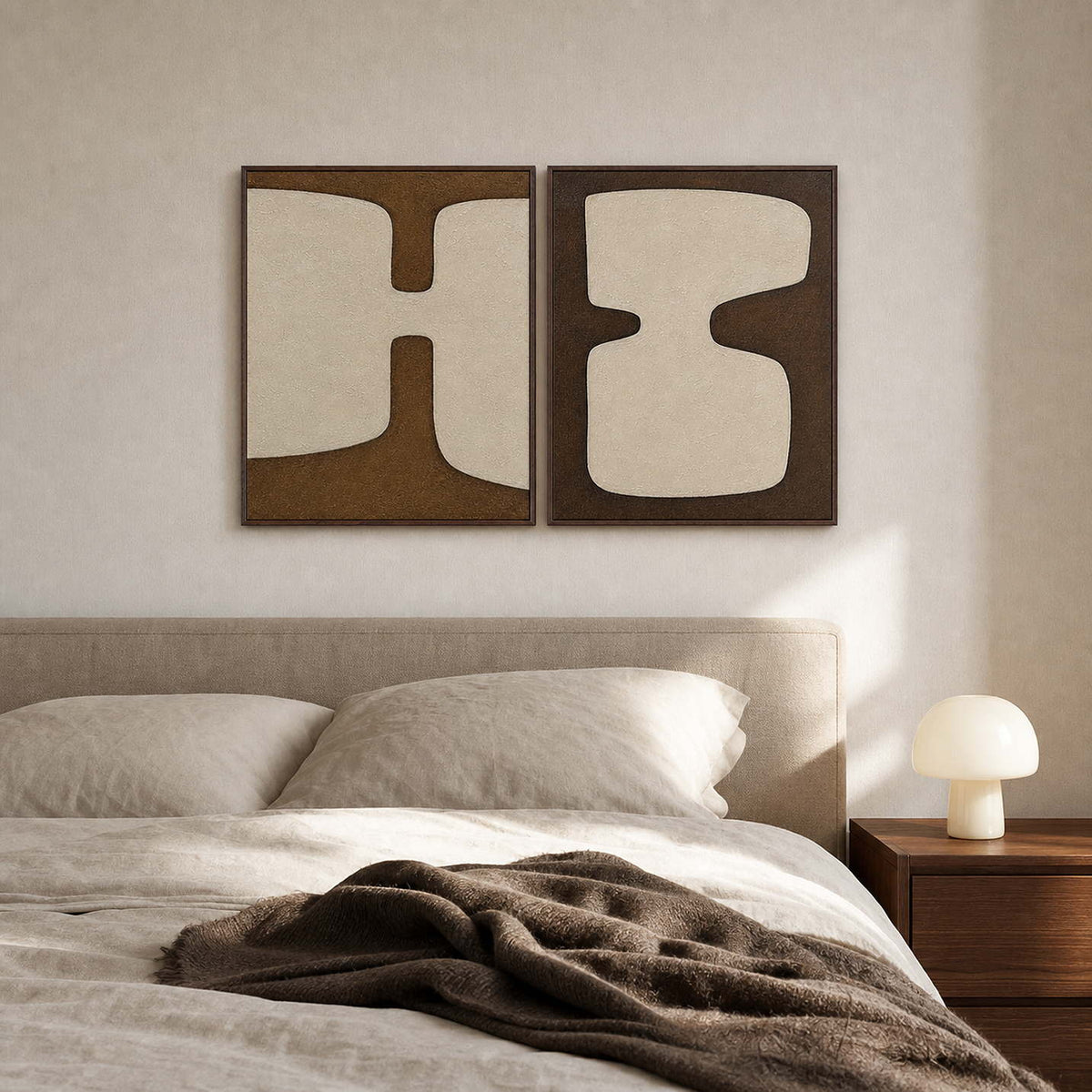 Minimalist Art Set displayed in a refined bedroom.