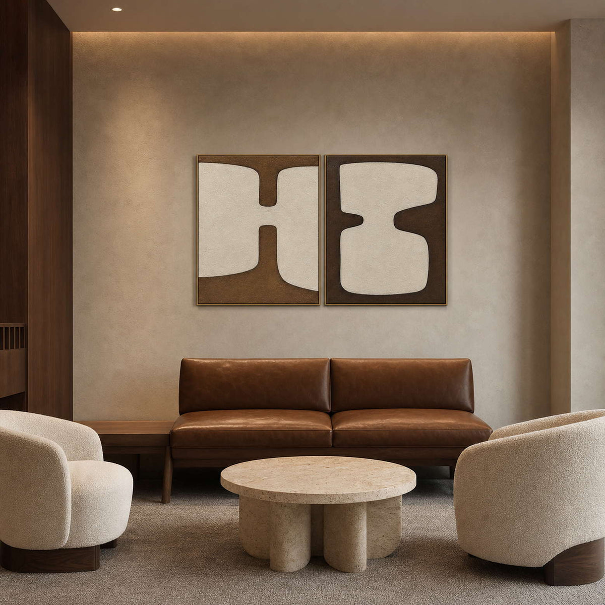 Minimalist Art Set displayed in a refined hospitality lounge.