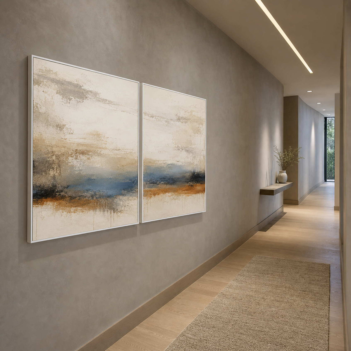 Wabi-Sabi Abstract Art Set displayed in a refined entryway.