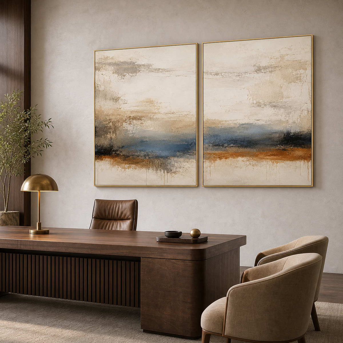 Wabi-Sabi Abstract Art Set displayed in a refined office.