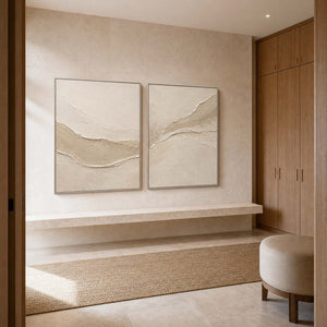 Neutral Textured Art Set displayed in a refined bathroom.