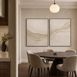 Neutral Textured Art Set displayed in a refined dining room.