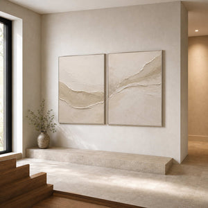Neutral Textured Art Set displayed in a refined entryway.