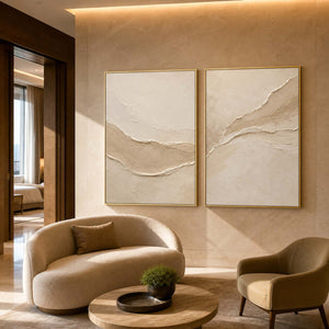 Neutral Textured Art Set displayed in a refined hospitality.