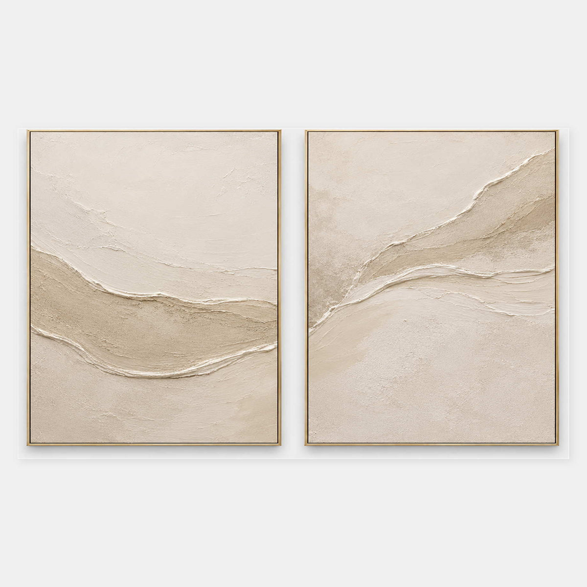 Hand-painted neutral textured art set in neutral, white, and beige & cream.