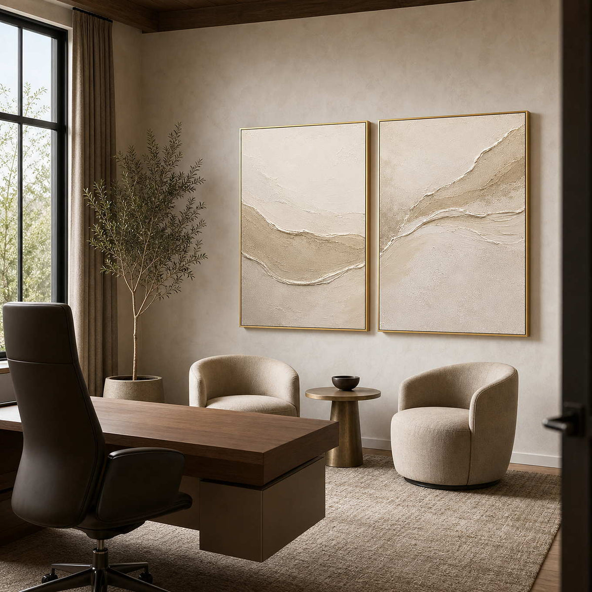 Neutral Textured Art Set displayed in a refined office.