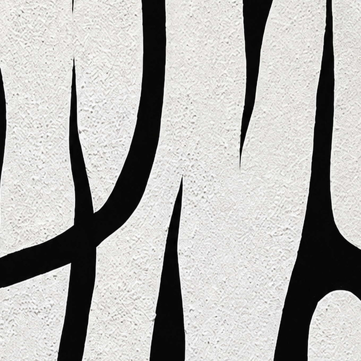 Close view of fine white surface grain bordering sweeping black curves and tapered openings.
