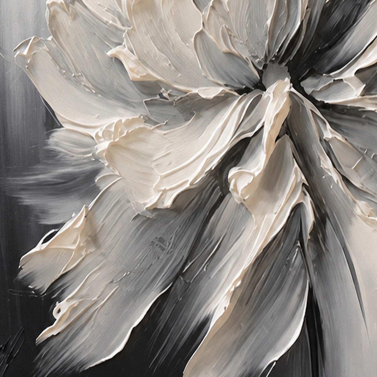 Close detail of lifted ivory petal edges against shaded gray and charcoal strokes.