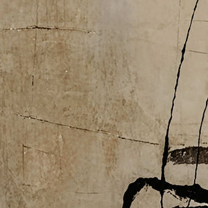 Close-up of weathered cream and sand texture crossed by a black line.